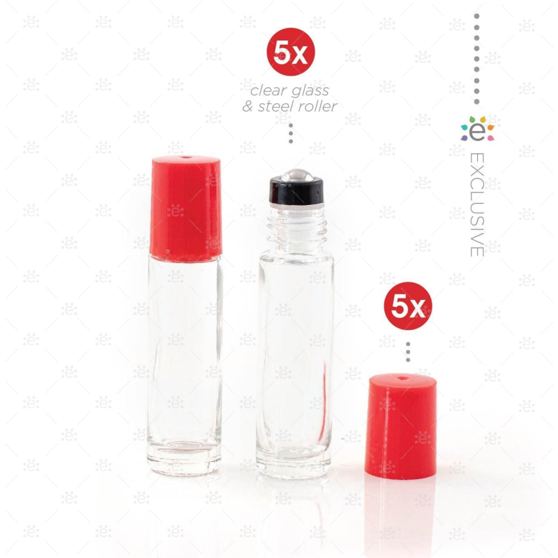 10Ml Clear Glass Roller Bottle With Lipstick Kiss (Red) Lid & Premium Stainless Steel Rollerball - 5