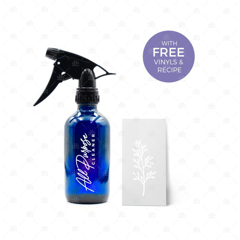 240Ml Blue Glass Spray Bottle With Decorative Vinyls & Recipe Sheet